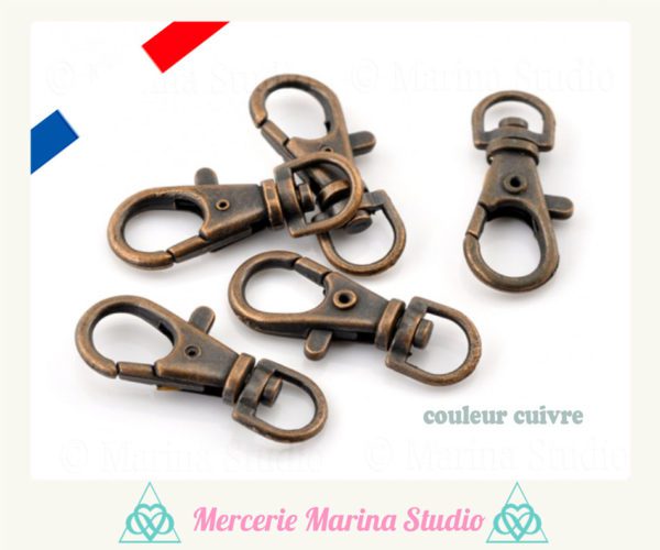 Destockage lot 10 de porte-clés mousqueton couleur bronze ou cuivre environ 3,5cm – Image 2
