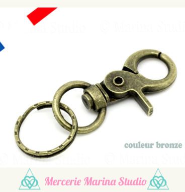 Destockage lot 3 Grands  porte-clés mousqueton couleur bronze 8,6cm