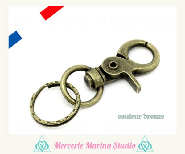 Destockage lot 3 Grands  porte-clés mousqueton couleur bronze 8,6cm