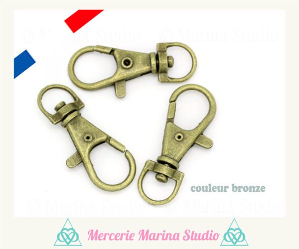 Destockage lot 10 de porte-clés mousqueton couleur bronze ou cuivre environ 3,5cm