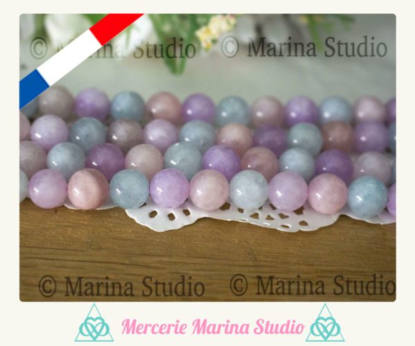 10 perles lot mixe d'aigue marine, améthyste et quartz rose 8mm ou 6mm