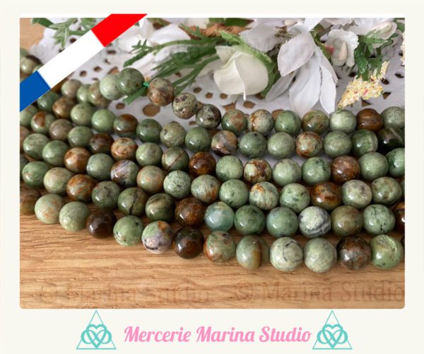 Lot de perles en opale verte en 8mm ou 6mm