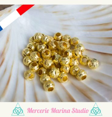 10 perles dépolie stardust couleur doré 8mm