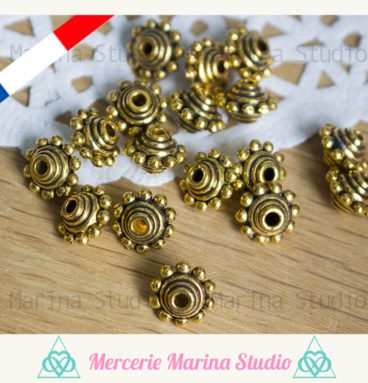 10 perles intercalaires doré ancien type bali 10mm