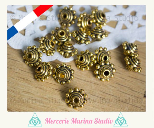 10 perles intercalaires doré ancien type bali 10mm