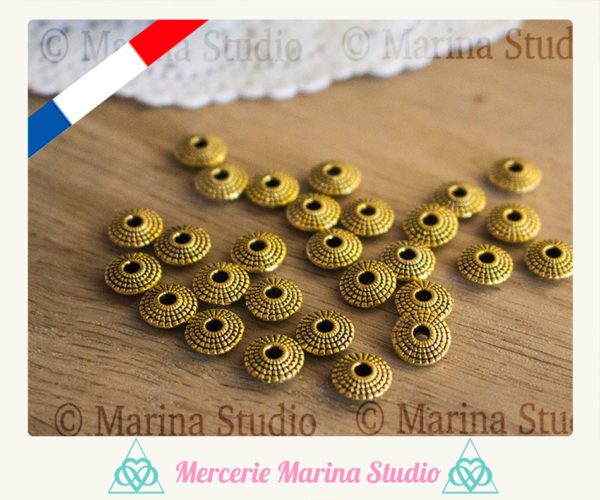 10 Superbes perles intercalaires perles soucoupe couleur doré 8mm