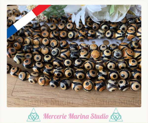 Lot de 10 perles en agate Dzi oeil tibétaine 8mm