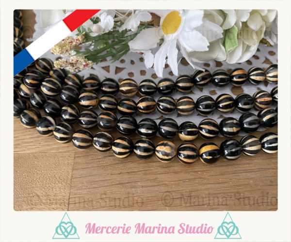 Lot de 10 perles en agate Dzi rayée tibétaine 8mm