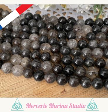 Lot de 10 perles en quartz tourmaline rutilé  8mm qualité extra A+