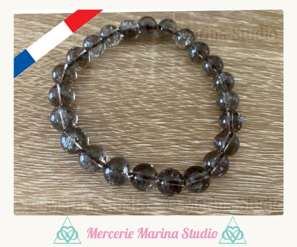 RARE Bracelet en quartz fumé lémurien avec spectre effet arc-en-ciel – Image 3