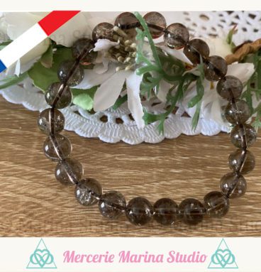 RARE Bracelet en quartz fumé lémurien avec spectre effet arc-en-ciel