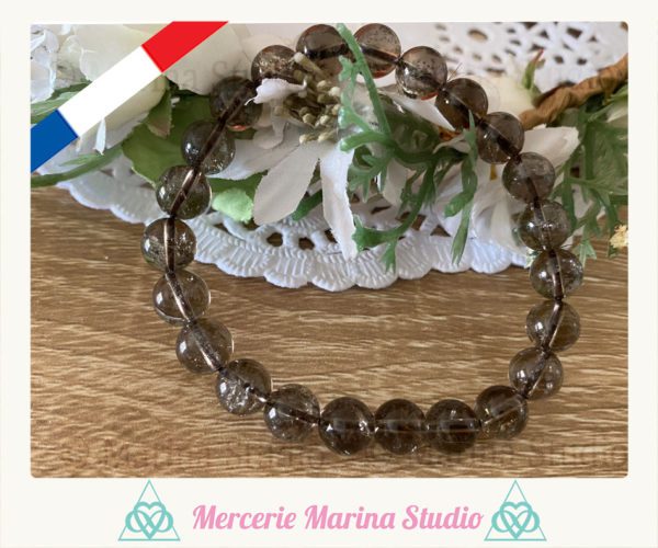 RARE Bracelet en quartz fumé lémurien avec spectre effet arc-en-ciel