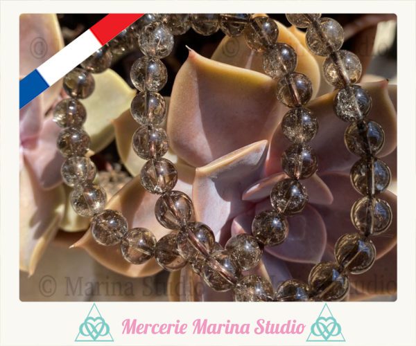 RARE Bracelet en quartz fumé lémurien avec spectre effet arc-en-ciel – Image 2
