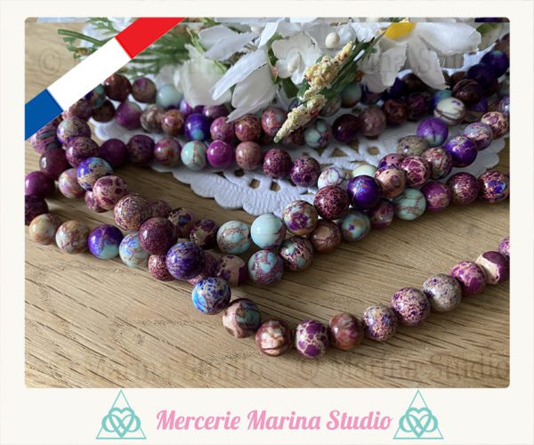 Lot de 10 perles en jaspe ocean sédiment 8mm couleur violette – Image 2
