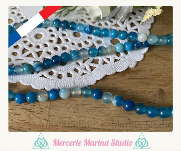Lot de 10 perles en agate bleue 8mm ou 6mm – Image 2