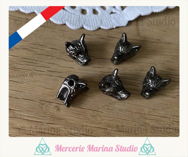 Lot de 2 perles forme loup 13x10mm couleur gunmétal – Image 2