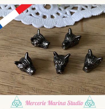 Lot de 2 perles forme loup 13x10mm couleur gunmétal