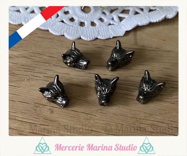 Lot de 2 perles forme loup 13x10mm couleur gunmétal