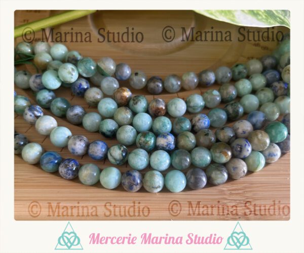 Lot de 10 perles en chrysocolle 8mm non teintées et non traitées - reiki -chakras – Image 2